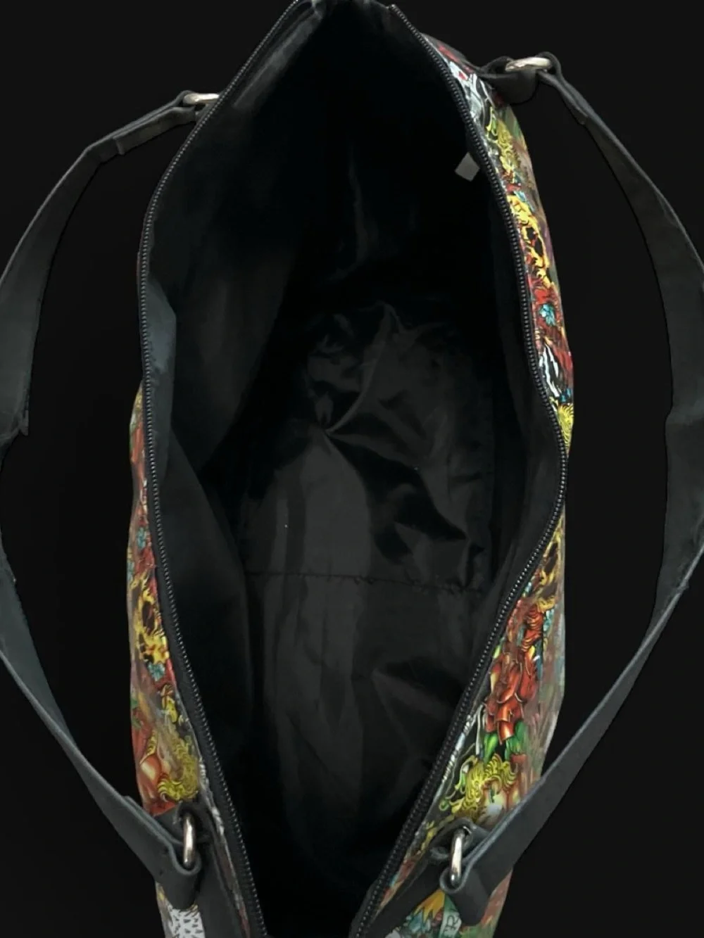 Vintage Ed Hardy Black Multicolor Tattoo-Print Tote Bag